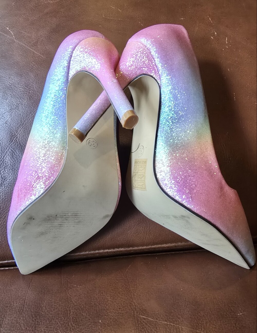 Source Unknown Iridescent Pink Rainbow Glitter Stiletto Pumps - Picture 6 of 12